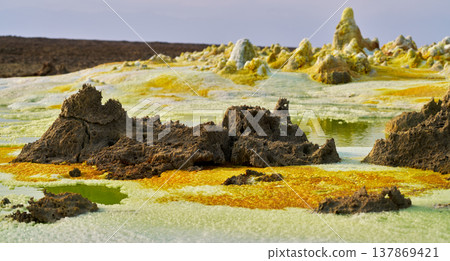 Salt formations and mineral terraces of Dallol, Ethiopia Salt formations and mineral terraces of Dallol, Ethiopia 137869421