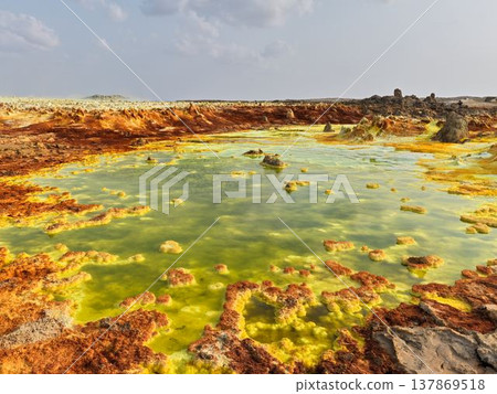 Acidic sulfur lakes and mineral landforms of Dallol, Ethiopia Acidic sulfur lakes and mineral landforms of Dallol, Ethiopia 137869518