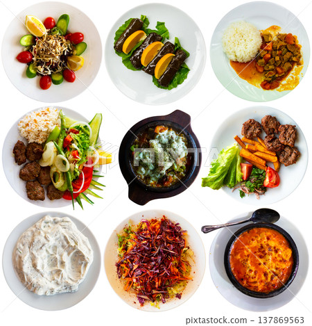 Set of different national dishes of Turkish cuisine on white background 137869563