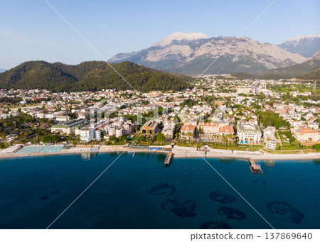 Drone photo of Kemer, resort town on Mediterranean coast of Turkey Drone photo of Kemer, resort town on Mediterranean coast of Turkey 137869640