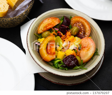 Fresh vegetable salad with beetroot, Uruguayan cuisine 137870207