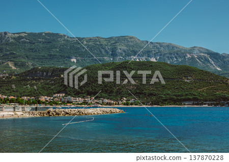 Amazing view of the Adriatic sea and Budva town, Montenegro. Amazing view of the Adriatic sea and Budva town, Montenegro. 137870228