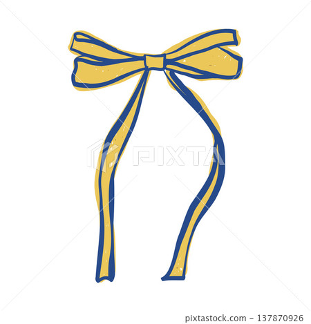 Bow in vintage style. Doodle flat ribbon bow. Design elegant blue and yellow element. Vector line illustration Bow in vintage style. Doodle flat ribbon bow. Design elegant blue and yellow element. Vector line illustration 137870926