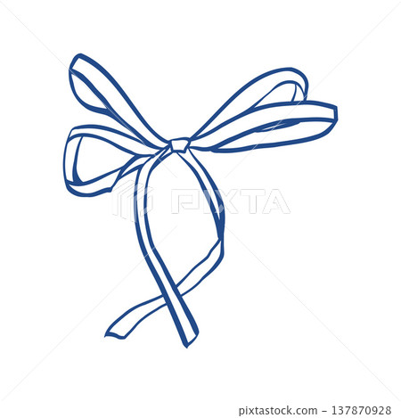 Bow in vintage style. Doodle outline ribbon bow. Design elegant blue element. Vector illustration Bow in vintage style. Doodle outline ribbon bow. Design elegant blue element. Vector illustration 137870928
