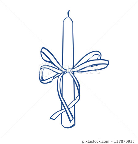 Candle with bow in sketch style. Vector outline illustration in blue color. Coquette core aesthetic. Vintage vector outline illustration Candle with bow in sketch style. Vector outline illustration in blue color. Coquette core aesthetic. Vintage vector outline illustration 137870935