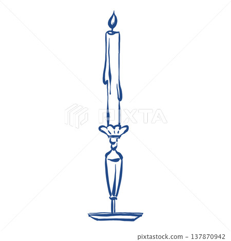 Candle in sketch style. Vector outline illustration in blue color. Coquette core aesthetic. Vintage vector outline illustration Candle in sketch style. Vector outline illustration in blue color. Coquette core aesthetic. Vintage vector outline illustration 137870942
