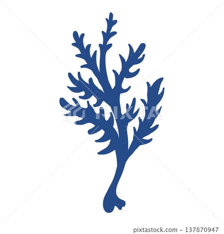 Seaweed silhouette, blue icon. Abstract shape, underwater plant. Coral illustration in sketch style isolated on white background. Vector illustration. Seaweed silhouette, blue icon. Abstract shape, underwater plant. Coral illustration in sketch style isolated on white background. Vector illustration. 137870947
