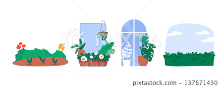 Garden Scenes Set Home And Outdoor Cartoon 137871430