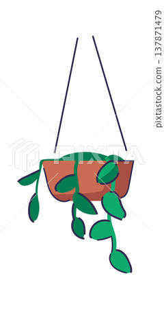 Hanging Plant Pot With Vines Cartoon Hanging Plant Pot With Vines Cartoon 137871479