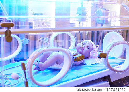 Baby mannequin in incubator Baby mannequin in incubator 137871612