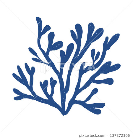 Seaweed silhouette, blue icon. Abstract shape, underwater plant. Coral illustration in sketch style isolated on white background. Vector illustration. Seaweed silhouette, blue icon. Abstract shape, underwater plant. Coral illustration in sketch style isolated on white background. Vector illustration. 137872306