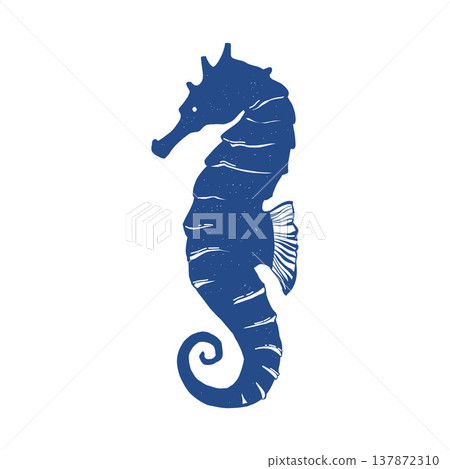 Seahorse vector logo. Seahorse silhouette in flat sketch style. Icon, illustration of a marine character in blue. Vector clipart. Seahorse vector logo. Seahorse silhouette in flat sketch style. Icon, illustration of a marine character in blue. Vector clipart. 137872310