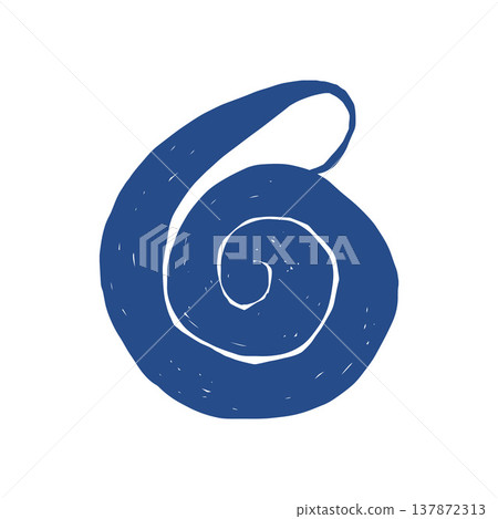 Round seashell in doodle style. Shell silhouette in blue. Twisted spiral shell. Hand drawn vector flat illustration isolated on white background. Round seashell in doodle style. Shell silhouette in blue. Twisted spiral shell. Hand drawn vector flat illustration isolated on white background. 137872313