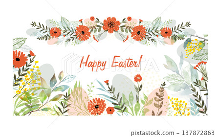 Happy Easter greeting card with egg. Religious holiday vector illustration for poster, flyer. hand drawn. Not AI, Vector illustration Happy Easter greeting card with egg. Religious holiday vector illustration for poster, flyer. hand drawn. Not AI, Vector illustration 137872863