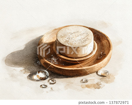 Spa treatment with natural soap and decorative stones on wooden plate for relaxation concept 137872971