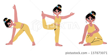 Flat vector illustration of a woman performing various yoga poses and asanas, perfect for wellness apps, fitness blogs, and meditation guides Flat vector illustration of a woman performing various yoga poses and asanas, perfect for wellness apps, fitness blogs, and meditation guides 137873071