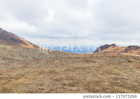 Mount Aso, one of Japan's 100 Famous Mountains, in late autumn in Aso, Kumamoto Prefecture. Mount Aso, one of Japan's 100 Famous Mountains, in late autumn in Aso, Kumamoto Prefecture. 137873269