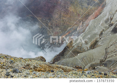 Late autumn in Aso, Kumamoto Prefecture: Mount Aso, Nakadake crater 137873350