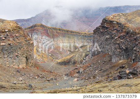 Late autumn in Aso, Kumamoto Prefecture: Mount Aso, Nakadake Fourth Crater 137873379