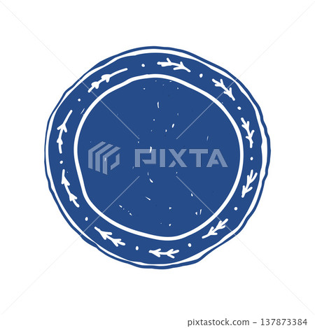 Hand drawn vector plate in blue. Whimsical retro style tableware illustration. Silhouette of a plate in a hand-drawn flat sketch style Hand drawn vector plate in blue. Whimsical retro style tableware illustration. Silhouette of a plate in a hand-drawn flat sketch style 137873384