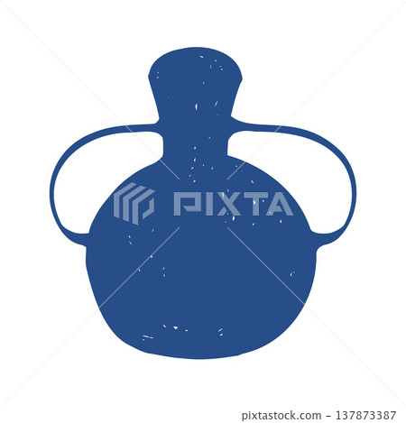 Blue silhouette of a Greek antique vase. Ancient amphora in sketch style. Vector illustration. Antique jug icon. Blue silhouette of a Greek antique vase. Ancient amphora in sketch style. Vector illustration. Antique jug icon. 137873387