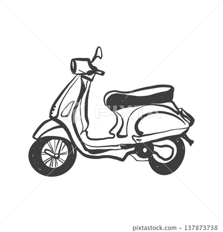 Vector linear illustration of a moped, Vespa, or scooter in black. Outline clip art of a moped on a white background. Italian Vespa Vector linear illustration of a moped, Vespa, or scooter in black. Outline clip art of a moped on a white background. Italian Vespa 137873738