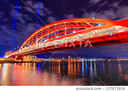 [Hyogo Prefecture] The illuminated Kobe Bridge and Port Island at night 137873826