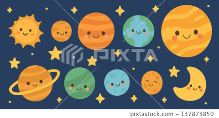 System space sun with planet solar cute and cartoon vector moon. Earth celestial drawing with kawaii system character and galactic logo milky. Pixel universe system with kid jupiter planet System space sun with planet solar cute and cartoon vector moon. Earth celestial drawing with kawaii system character and galactic logo milky. Pixel universe system with kid jupiter planet 137873850