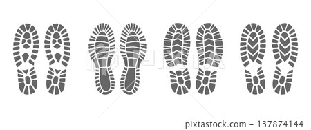 Boot print icon set. Collection of shoe prints. Illustration. 137874144