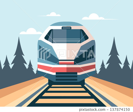 Modern high-speed train on the railway tracks. Transport. Illustration. Modern high-speed train on the railway tracks. Transport. Illustration. 137874150