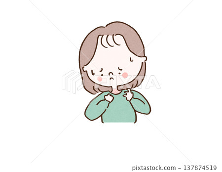 一幅插圖，描繪了一位女士因針織衫扎人而感到脖子發癢。 137874519