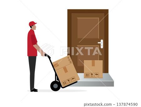 Delivery service with worker character. Vector stock illustration. Delivery service with worker character. Vector stock illustration. 137874590