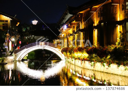 Lijiang, a World Heritage Site, at night, Yunnan Province, China, Asia 137874686
