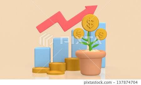 Financial Growth Concept With Coin Plant And Rising Chart 3d render. Financial Growth Concept With Coin Plant And Rising Chart 3d render. 137874704