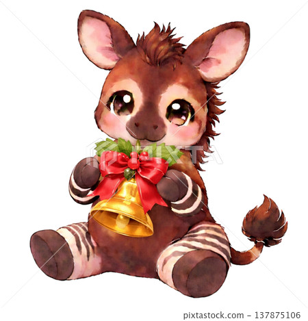 [Christmas] Illustration of an okapi holding a bell 137875106