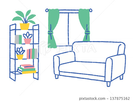 Living room with sofa and bookshelf_color 137875162