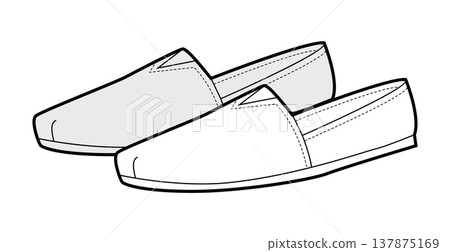 Espadrille flat shoe women sketch pair. Minimal slip on canvas footwear for summer city walk casual outfit. Technical Espadrille flat shoe women sketch pair. Minimal slip on canvas footwear for summer city walk casual outfit. Technical 137875169