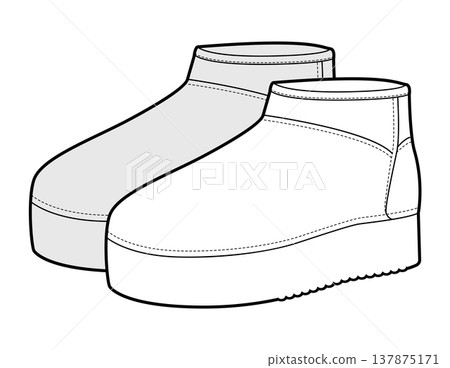 Platform winter boot women sketch pair. Chunky sole short fleece boot for casual city outfit and street style Platform winter boot women sketch pair. Chunky sole short fleece boot for casual city outfit and street style 137875171