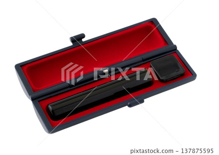 A seal (hanko) in a case with an ink pad, on a transparent background (png). 137875595
