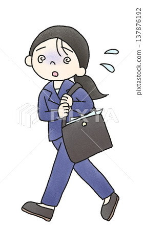 A hand-drawn illustration of a pale-faced woman in a suit. 137876192