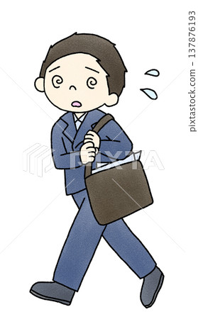 A hand-drawn illustration of a man in a suit sweating. A hand-drawn illustration of a man in a suit sweating. 137876193
