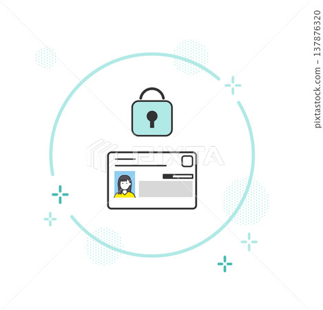 A simple vector illustration featuring a My Number Card and a key icon to represent personal information protection and security. A simple vector illustration featuring a My Number Card and a key icon to represent personal information protection and security. 137876320