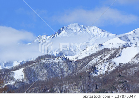 The Northern Alps in early spring as seen from Tsugaike Plateau 137876347