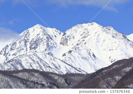 從櫂池高原看到的早春北阿爾卑斯山 137876348