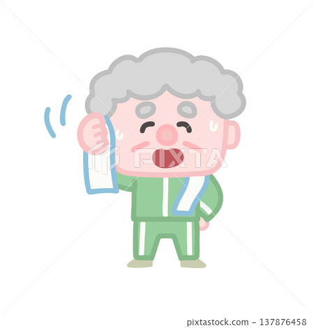 一組可愛的插圖，描繪了穿著運動服鍛鍊的老年男性。 137876458