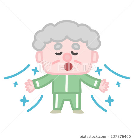 一組可愛的插圖，描繪了穿著運動服鍛鍊的老年男性。 137876460
