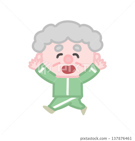 一組可愛的插圖，描繪了穿著運動服鍛鍊的老年男性。 137876461