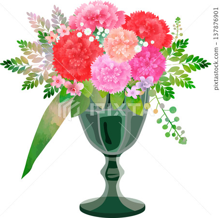 Red carnation table flower arrangement in a green vase Red carnation table flower arrangement in a green vase 137876901