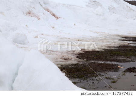 Winter roads with exposed mud due to snowmelt Winter roads with exposed mud due to snowmelt 137877432