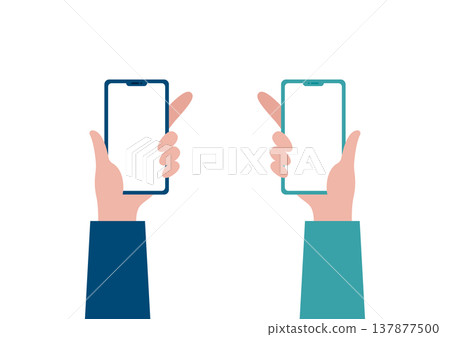A set of vector illustrations of hands (left and right) holding a smartphone. 137877500